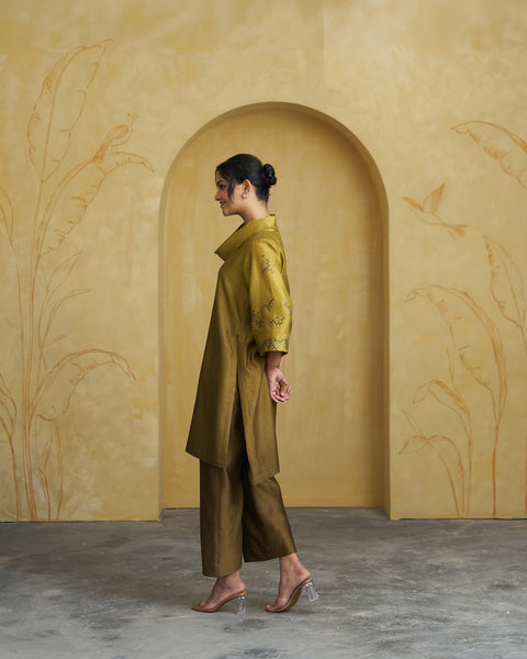 The Olive Ombre Silk Chanderi Set