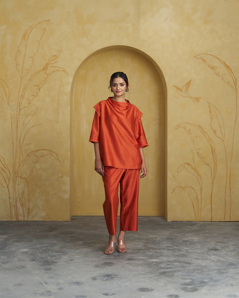 The Sienna Orange Silk Chanderi Set