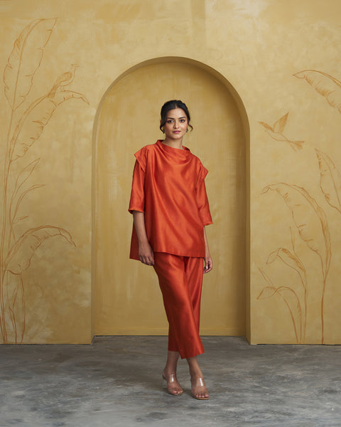 The Sienna Orange Silk Chanderi Set