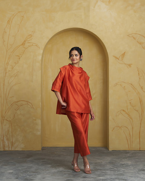 The Sienna Orange Silk Chanderi Set