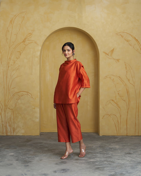 The Sienna Orange Silk Chanderi Set