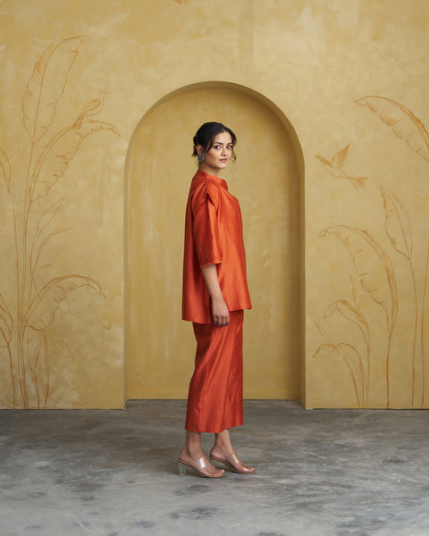 The Sienna Orange Silk Chanderi Set