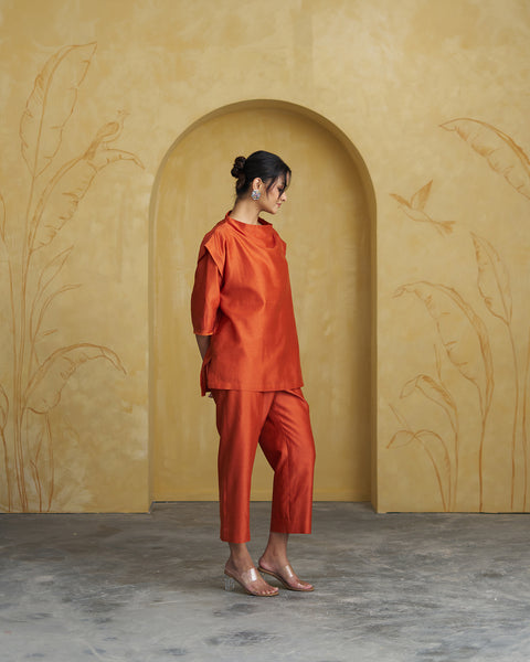 The Sienna Orange Silk Chanderi Set