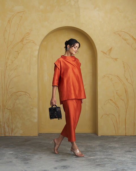 The Sienna Orange Silk Chanderi Set