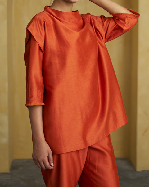 The Sienna Orange Silk Chanderi Set