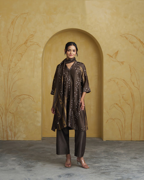The Olive Shibori Silk Chanderi Set