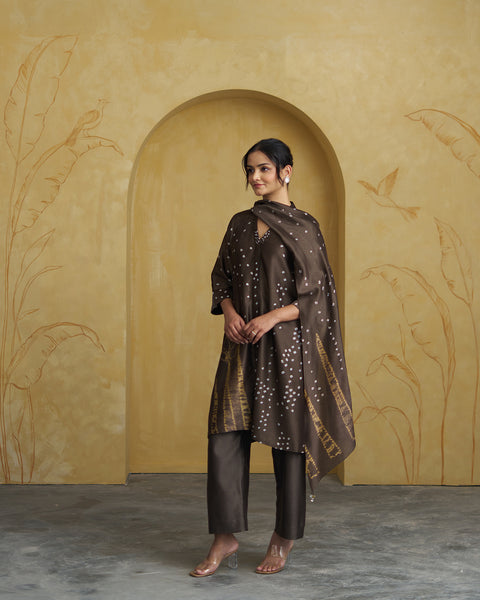 The Olive Shibori Silk Chanderi Set