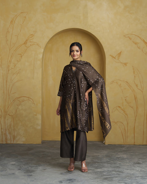 The Olive Shibori Silk Chanderi Set