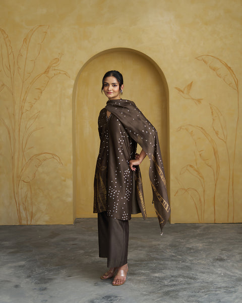The Olive Shibori Silk Chanderi Set