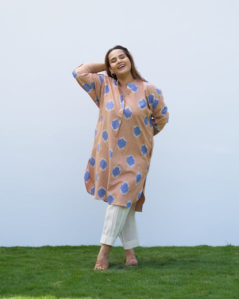 The Dot Ikat Anti-Fit Kurta - Peach