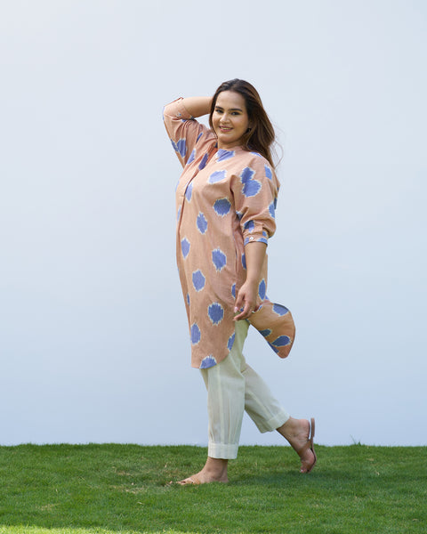 The Dot Ikat Anti-Fit Kurta - Peach