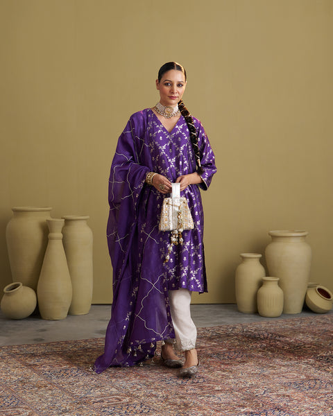 The Jamuni Purple Banarasi Katan Silk Set