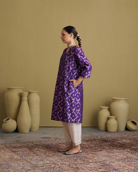The Jamuni Purple Banarasi Katan Silk Set