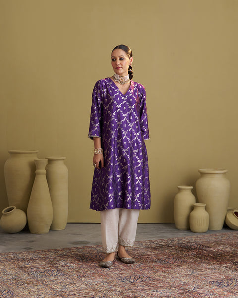 The Jamuni Purple Banarasi Katan Silk Set
