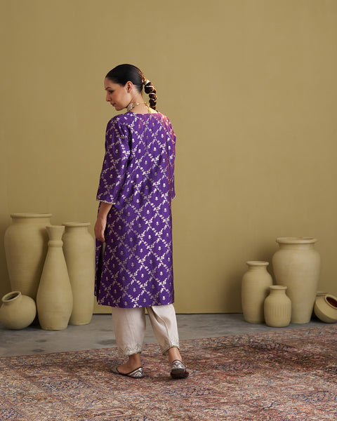The Jamuni Purple Banarasi Katan Silk Set