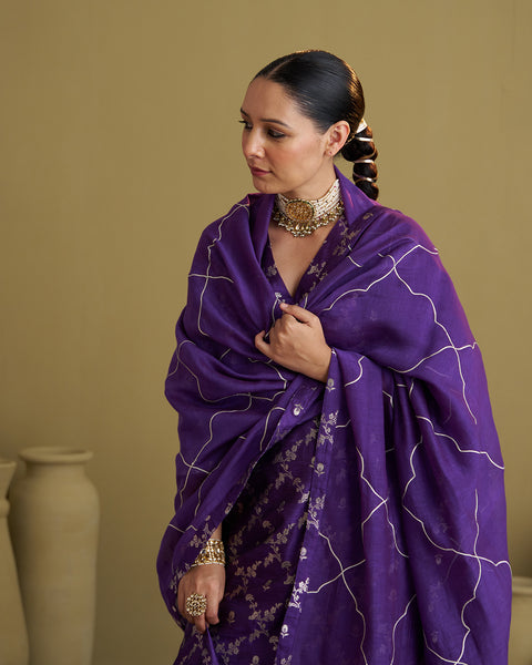 The Jamuni Purple Banarasi Katan Silk Set