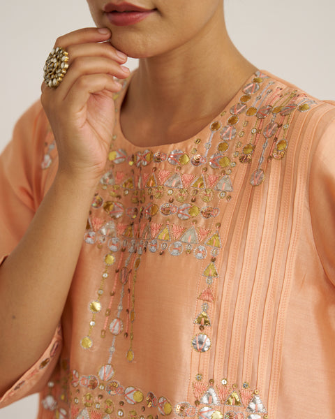 The Peach Sherbet Silk Chanderi Set with Gota Patti Handwork