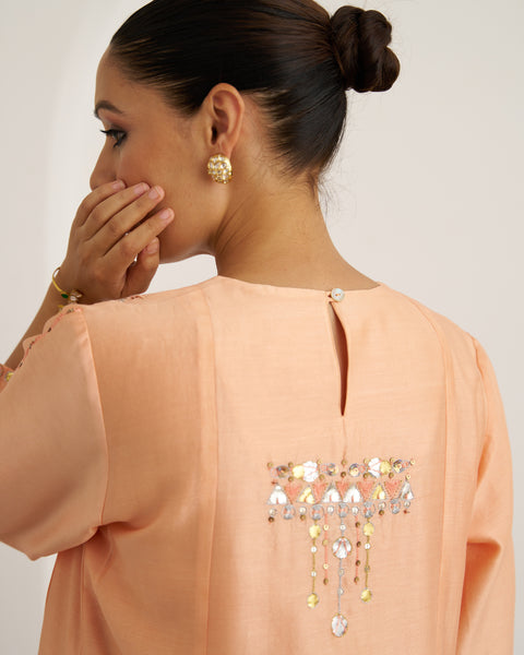 The Peach Sherbet Silk Chanderi Set with Gota Patti Handwork