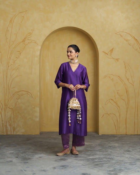 The Jamun Purple Silk Chanderi Set