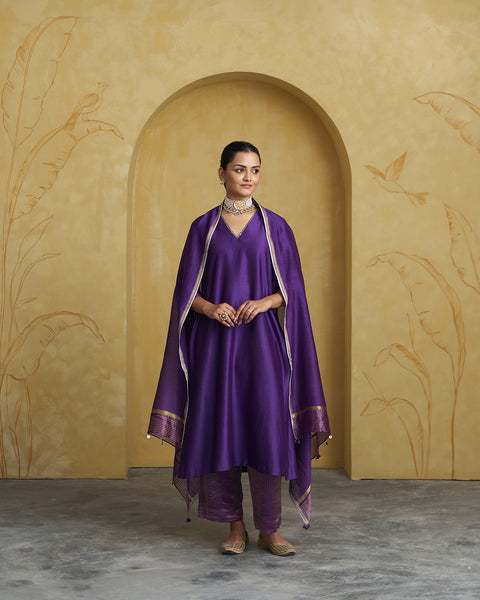 The Jamun Purple Silk Chanderi Set