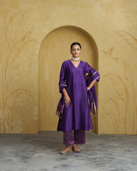 The Jamun Purple Silk Chanderi Set