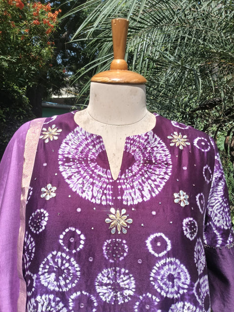 Deep Purple Shibori Silk Chanderi Set