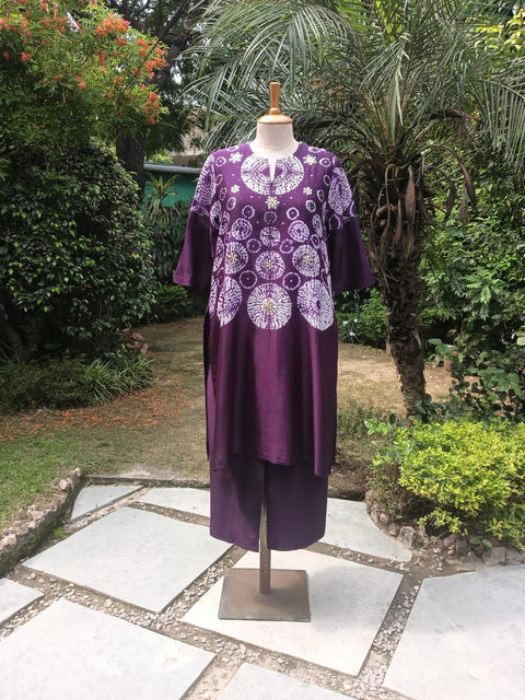 Deep Purple Shibori Silk Chanderi Set