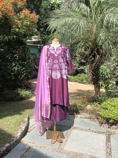 Deep Purple Shibori Silk Chanderi Set