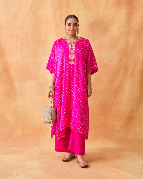 The Rani Pink Bandhni Pure Gajji Silk Set