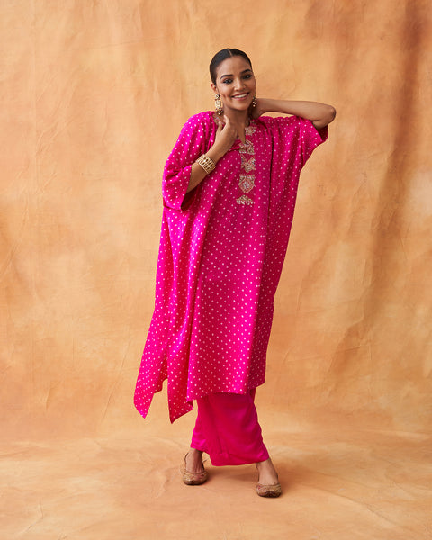 The Rani Pink Bandhni Pure Gajji Silk Set