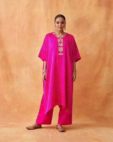 The Rani Pink Bandhni Pure Gajji Silk Set