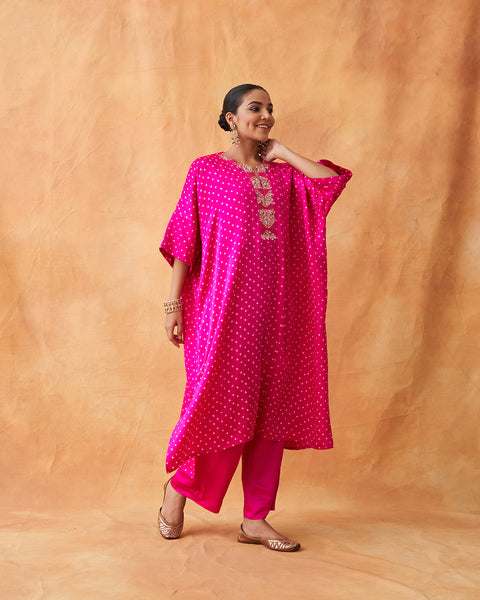 The Rani Pink Bandhni Pure Gajji Silk Set