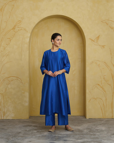 The Royal Blue Silk Chanderi Set