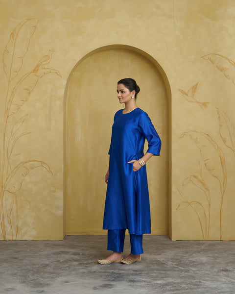 The Royal Blue Silk Chanderi Set
