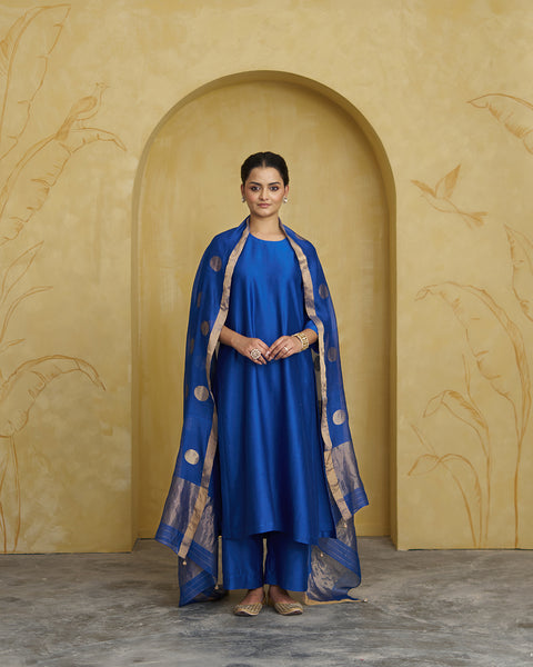 The Royal Blue Silk Chanderi Set