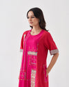 Red & Pink Handwoven Cotton Tunic & Scarf Set