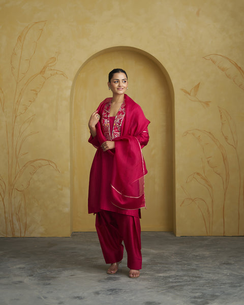 The Gulnaar Silk Chanderi Set with Handwork
