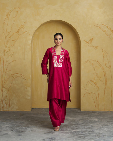 The Gulnaar Silk Chanderi Set with Handwork