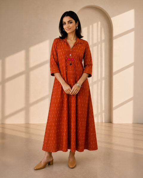 The Sienna Rust Ikat Dress