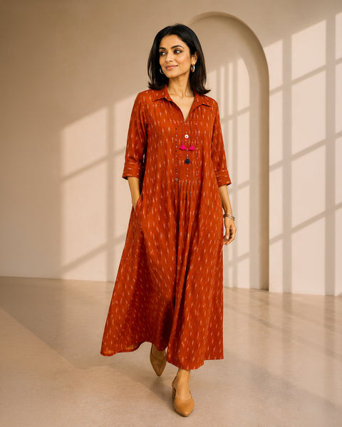 The Sienna Rust Ikat Dress