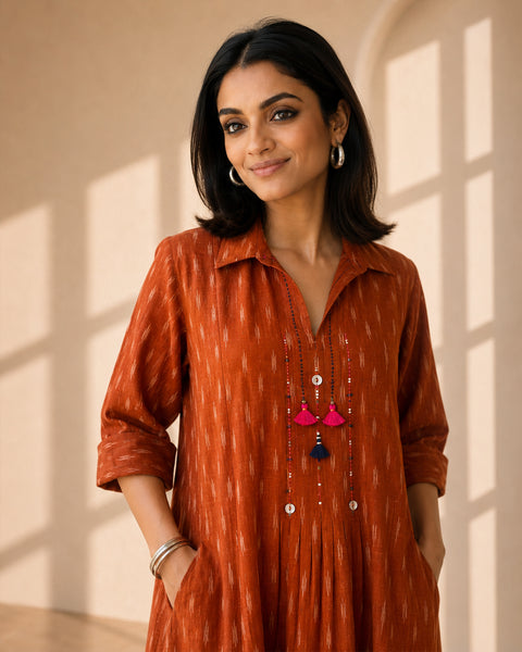 The Sienna Rust Ikat Dress