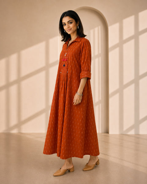 The Sienna Rust Ikat Dress