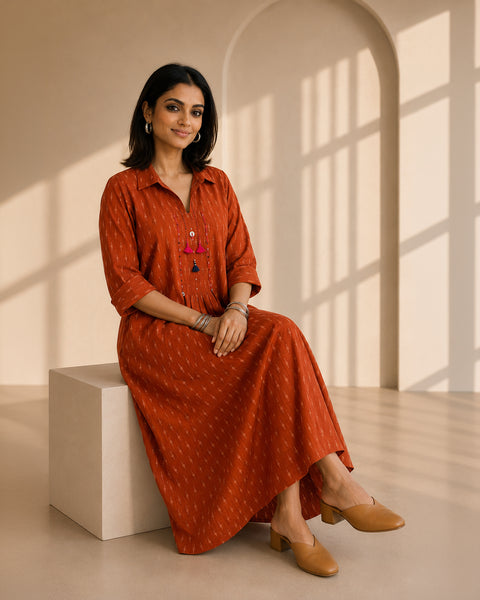 The Sienna Rust Ikat Dress