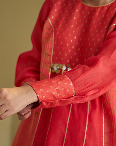 The Alta Red Silk Chanderi & Banarasi Top with Handwork