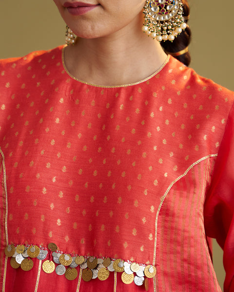 The Alta Red Silk Chanderi & Banarasi Top with Handwork