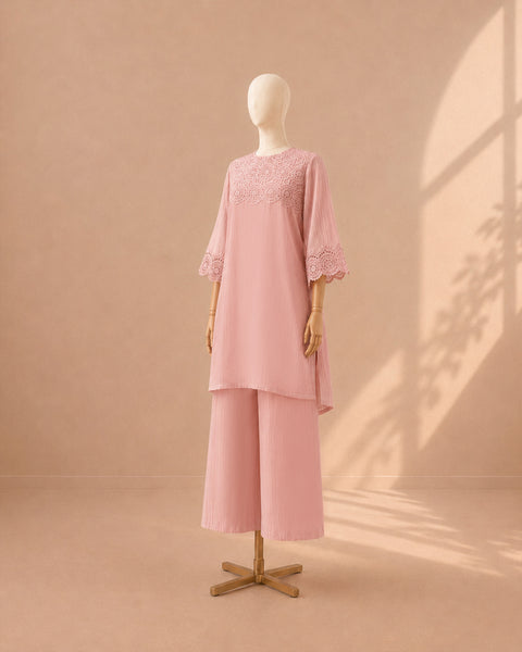 Rose Pink Mul Chanderi & Lace Set