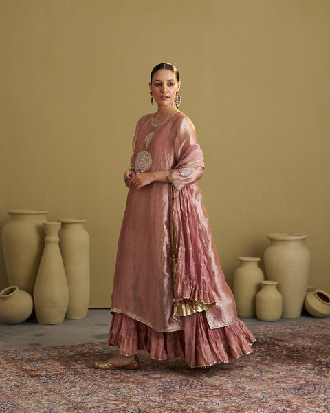 The Rose Pink Banarasi Tissue & Silk Chanderi Kalidaar