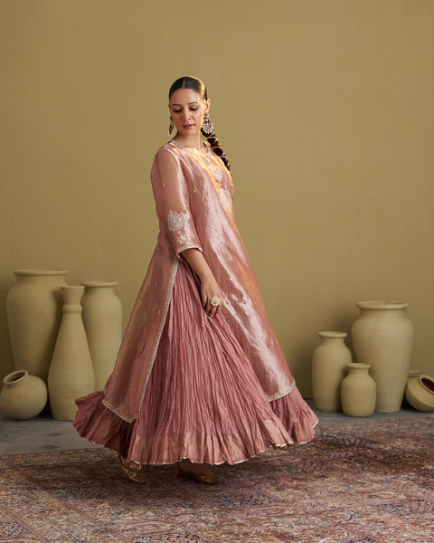 The Rose Pink Banarasi Tissue & Silk Chanderi Kalidaar