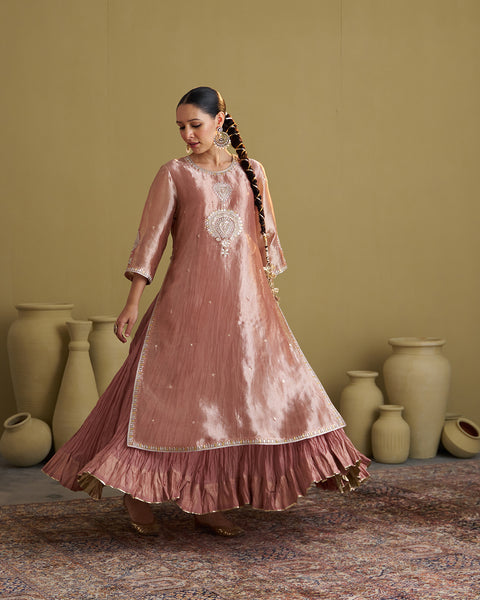 The Rose Pink Banarasi Tissue & Silk Chanderi Kalidaar