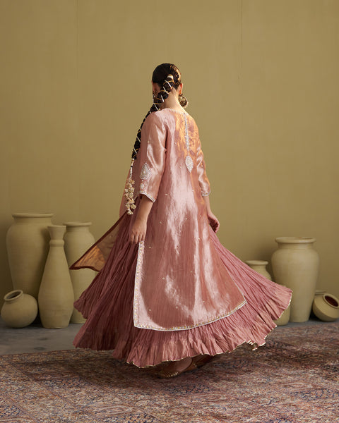 The Rose Pink Banarasi Tissue & Silk Chanderi Kalidaar